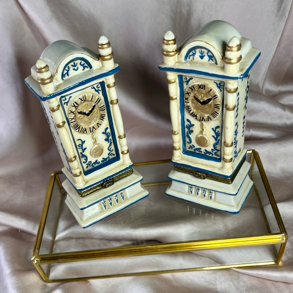 Vintage Limoges France Style Grandfather Clock Trinket Box